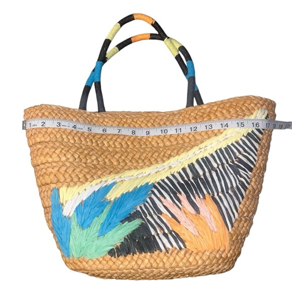 EUC Tabitha Brown for Target Abstract Botanical Woven Straw Tote Beach Bag - Picture 8 of 10